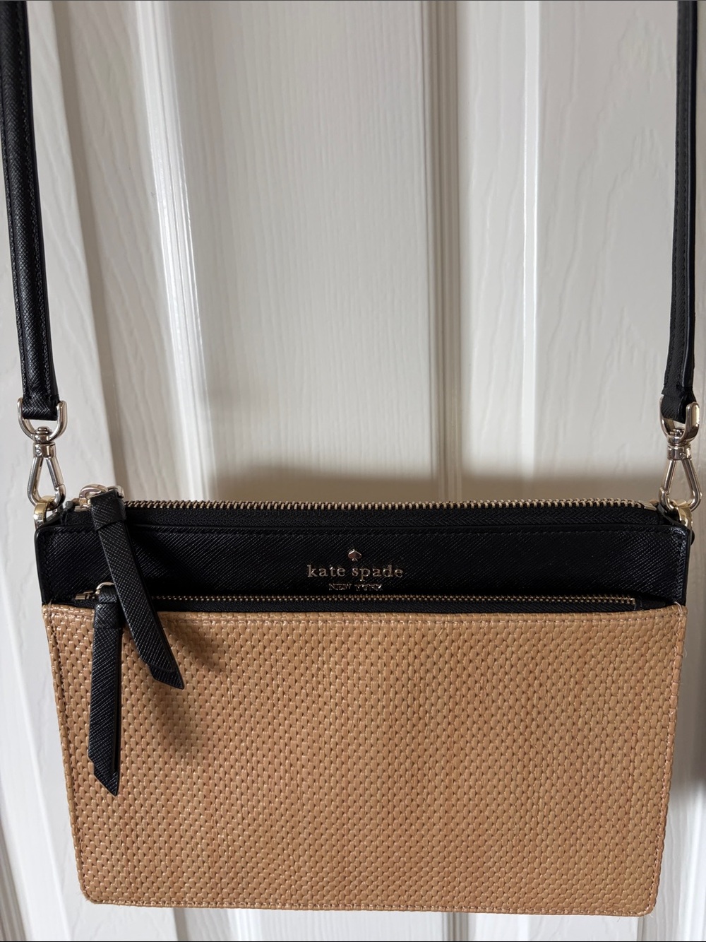 kate spade Black and Tan Crossbody with Woven Design